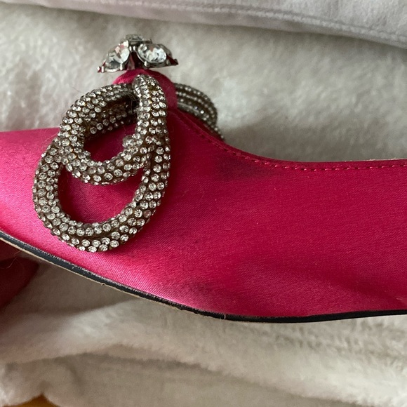 Pink pointed toe ballet flat slip on micro heel shoes rhinestone bow detail - Picture 9 of 13